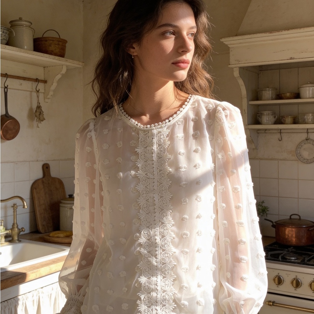 Elegant Cream Blouse with Lace Detailing